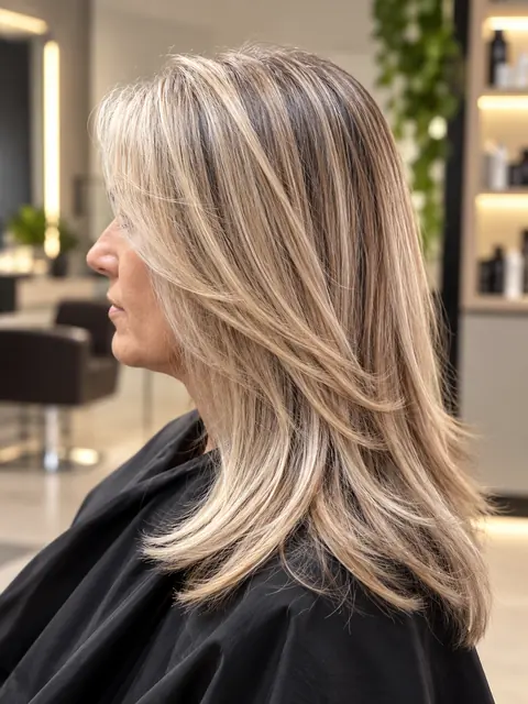 Mechas loiras com corte longo repicado