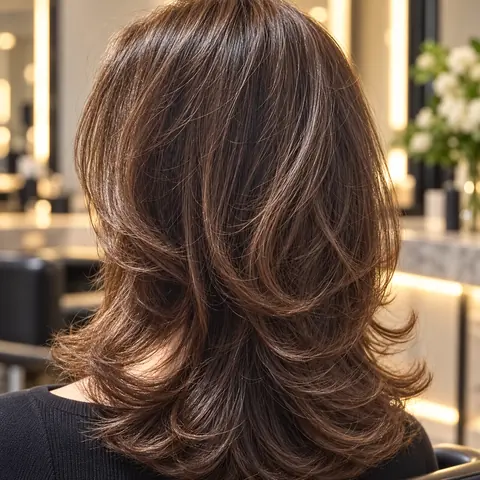 Morena iluminada com corte em camadas