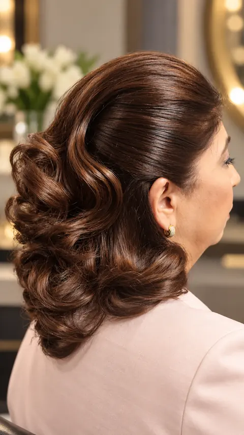 Penteado semipreso com ondas castanhas
